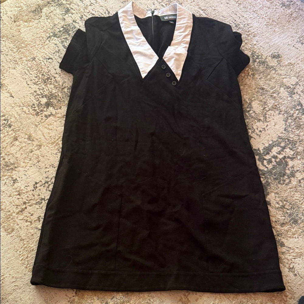 Karl Lagerfeld Black Mini Dress with White Collar